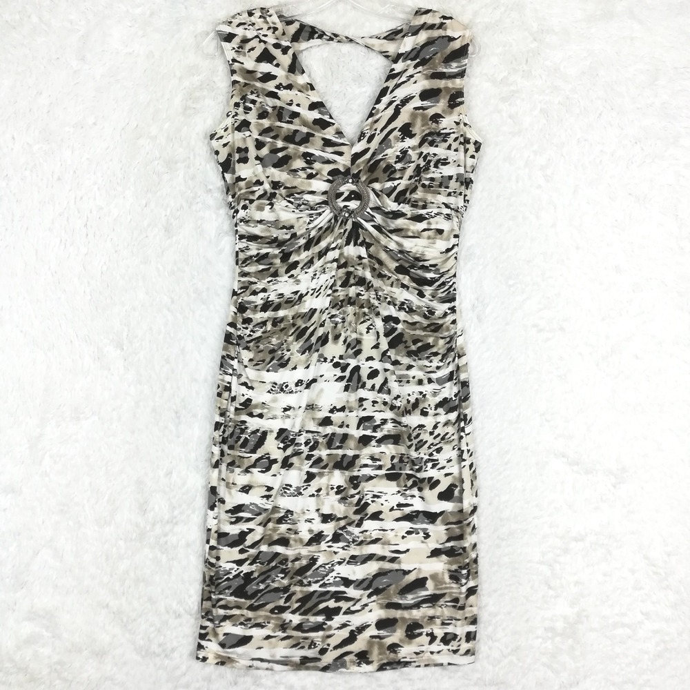 Tribal Womens Sheath Dress Animal Leopard Print Sleeveless Ruched Above Knee S